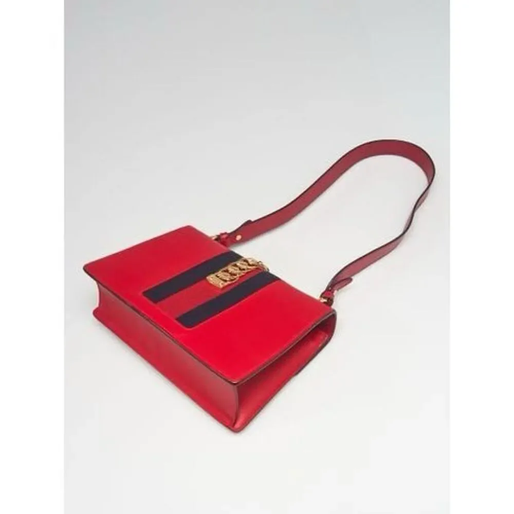 Authentic GUCCI Red Calfskin Leather Small Sylvie Shoulder Bag